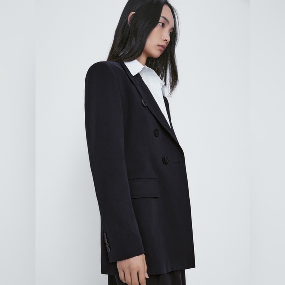 Massimo Dutti Double-breasted blazer in a cotton and linen blend NWT SZ 4 - Picture 3 of 6